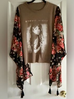 Upcycled Custom Stevie Nicks Poncho OSFM Cocoa Brown Tee